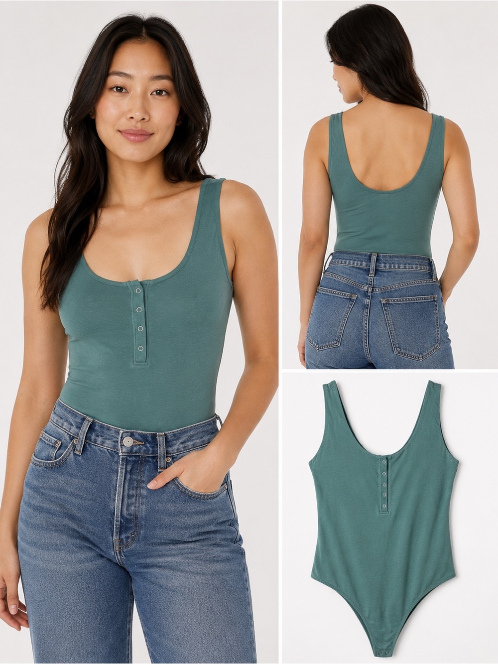 Abercrombie & Fitch Women XL Teal Scoop Neck Henley Snap Bodysuit Cotton Stretch